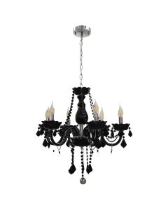 Pending lamp, E14, 6x60W, metal / crystal, D65xH70 cm, black color