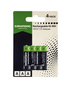Rechargeable batteries, Grundig, AAA, 1.2V, 4 pcs/pack, 1000mAh