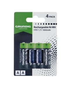 Rechargeable batteries, Grundig, AA, 1.2V, 4 pcs/pack, 1300mAh