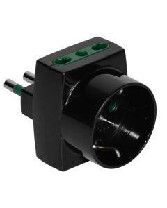 Adaptor 16A bivalente ne 2 bivalente +1shuko  ngjyre e zeze