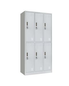 Door locker, for clothing with 6 individual lock with shelf + hinges, RAL 7035, H1850 x W900 x D450