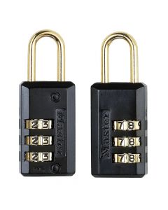 Masterlock padlock, Security level 3, 2x20mm zinc padlocks w black vinyl cover ref. 646eurd- nickel-plated steel shackle & dialing wheels, Luggage