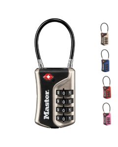 Masterlock padlock, Security level 4, 35mm padlock-zinc body-braided steel flexible cable vinyl cover, ø 3mm-3-resettable combi-4 col, Luggage