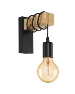 Wall lamp, metal / wood, L65 × A190 × H215mm, 1xE27, 230V