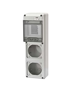 Industrial socket box, transparent glass, 5mod, 2 flanges, 16A, plastic, IP65