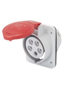 Industrial socket, 3P + T, 16A, 400V, with lid, plastic / copper, IP44.