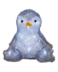 Dekor festiv akrilik, pinguin, 20 led ndricim i ftohte, me bateri 3xAA, 20x20 cm, gri, perdorim i brendshem