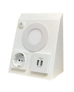 Wall mounted box, with one schuko, 2 usb  socket, and cold white light,  17x7.5x14 cm, metalic, white