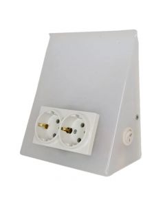 Wall monted box, with two schukos and cold white light,  17x7.5x14 cm, metalic, gray