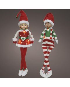 Personazh festiv Elf, Xmas, ndricim led, perdorim I brendshem, L14xW10xH48 cm, e bardhe e ngrohte