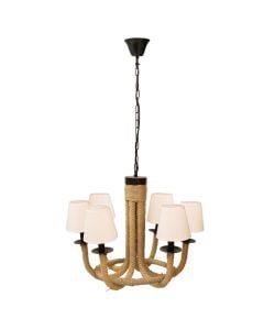 Hanging light, 6xE14, metal with rope, natural color/gold, D65 cm