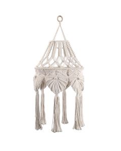 Knitted hanging light, E27, D40 cm, white, cotton/steel.