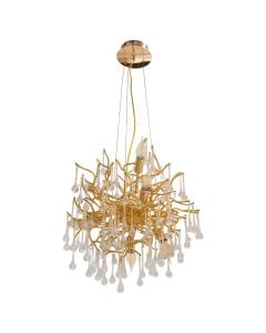 Crystal hanging light, 12xE14, D50 cm, gold, metal/glass.