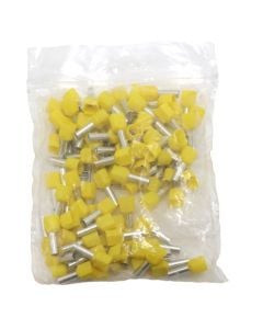 Insulated twin wire end ferrules, 6 mm2 wire, yellow.