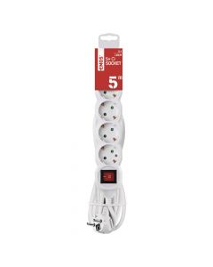 Power strip, 5 modules, 5M, 3x1.5mm, white, with switch