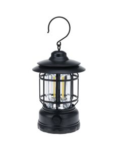 Camping light, plastic, rechargeable, black, 11x18cm