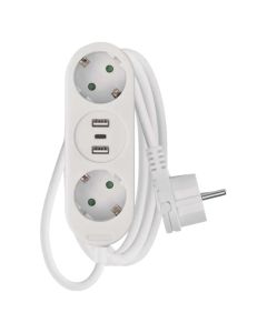 Zgjatues elektrik, 2 module + USB + Type-C, 1.4m,