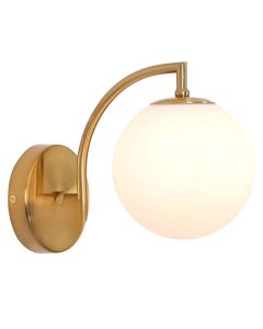 Wall lamp, E27, 15x21cm, glass globe, gold
