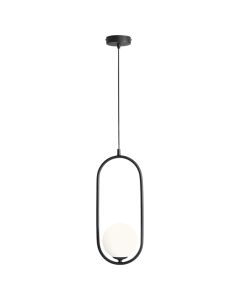Pendant light, E27, D.15cm, glass globe, black