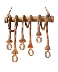 Hanging lamp, 6xE27, 80x50cm, natural wood/rope