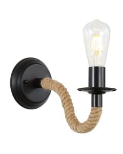 Wall lamp, E27, 26x16cm, metal/rope, black