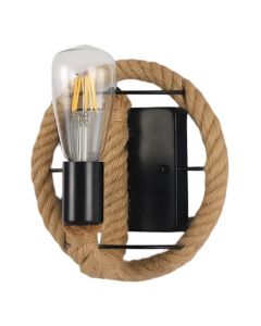 Wall lamp, E27, 20x22cm, metal/rope, black