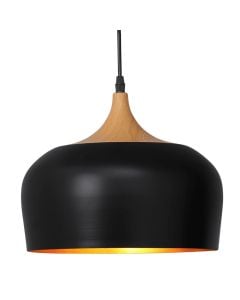 Pendant lamp, E27, D.30cm, H.25cm, metal/wood, black