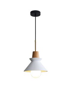 Pendant lamp, E27, D.25cm, H.26cm, metal/wood, white