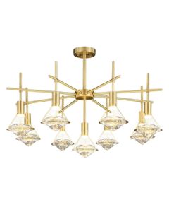 Pendant light, 7xGU10, D.66cm, H.50cm, metal/crystal, gold