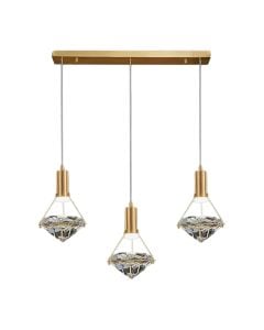 Pendant light, 3xGU10, L.56cm, metal/crystal, gold