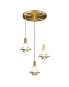 Pendant light, 3xGU10, D.30cm, metal/crystal, gold