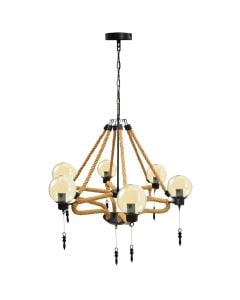 Pendant lamp, 6xE27, D.80cm, metal/rope