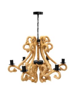 Pendant lamp, 6xE27, D.80cm, metal/rope