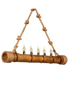Hanging lamp, 6xE27, L.80cm, H.50cm, natural wood/rope