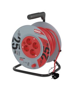 Extension cord with drum, 25m, 4-pole, 1.5mm2, 3680W, IP20