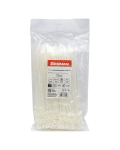 Bennman plastic cable ties with mounting head, 200x4.8mm, 100 pieces, white