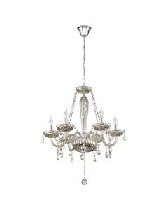 Ndriçues i varur BASILANO, 6x40W, E14, 64x72 cm, çelik- xham, (ngjyrë kromi- qelqi)