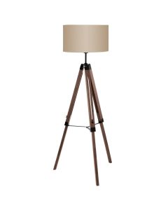 Floor lamp LANTADA  1x60W,70x106-150cm, steel/wood/fabric, wood/taupe