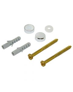 Fischer 2 wall plugs S 8, 2 brass screws 6 x 70 6kt., 2 cover caps chrome, 2 snap-fit sleeves