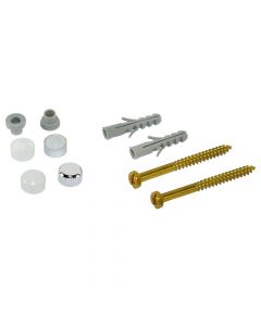 Fischer 2 wall plugs S 8, 2 brass screws 6 x 70 6kt., 2 cover caps chrome and white, 2 snap-fit sleeves