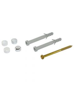 Fischer 2 wall plugs S 8 RD 80, 2 brass screws 6 x 85 6kt., 2 cover caps chrome and white