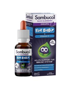 Nutritional supplement drops, Sambucol, with vitamin C and black elderberry flower extract.