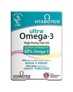Suplement ushqimor me acide yndyrore Omega 3, Vitabiotics Ultra Omega-3, 60 kapsula