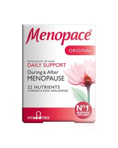 Suplement ushqimor, Menopace Original, Vitabiotics, i formuluar posaçërisht për t’u marrë gjatë dhe pas menopauzës, me vitaminë B6 e cila kontribuon në rregullimin e aktivitetit hormonal.