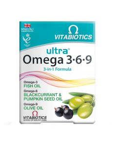 Suplement ushqimor me Omega 3, 6 dhe 9, Vitabiotics Ultra Omega 3-6-9, 60 kapsula