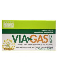 Suplement ushqimor enzima Viagas, me finok, kamomil, anisë jeshile, karbon vegjetal, për eliminimin e gazrave intestinale