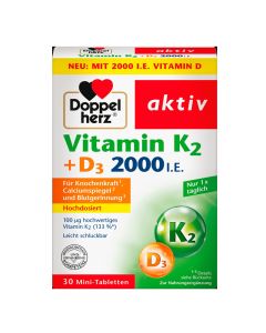 Suplement ushqimor për mirëmbajtjen e kockave, DoppelHerz Vitamin K2 + D3 1900 IE