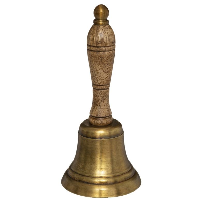 Decorative bell, metal, wooden tail, brown, Ø7.5 xH17 cm | M