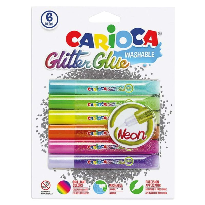 Carioca Glitter Glue Classic – 6er Set, Zum Dekorieren Mit Glitzereffekt, Trocknet In 30 Minuten
