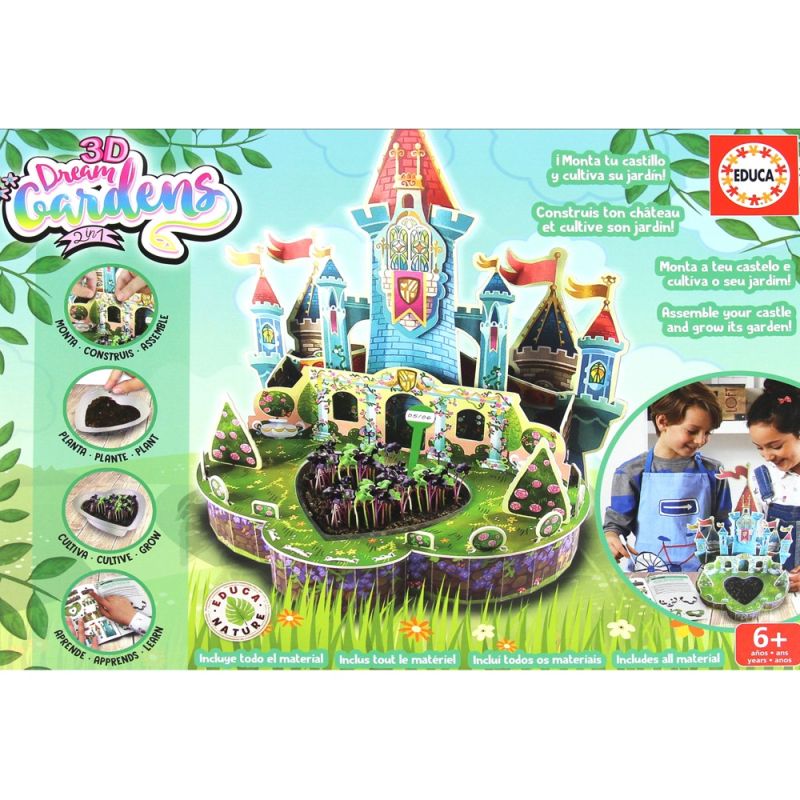 Educa - 3D Dream Garden 2in1 Castillo | Costruisce con Pezzi di Cartone a Tutto Colore Questo Meraviglioso Castello e cultiva Il Tuo Propio Giardino in casa | A Partire da 5